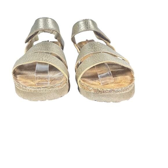 Naot Sandals Sz 37 US 6 Gold Metallic Leather Wedge Comfort Strappy kayla - Picture 5 of 12